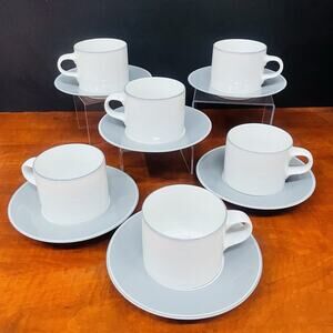Dansk Concerto Allegro Gray Flat Coffee Cup Mug & Saucer Set of 6 Japan